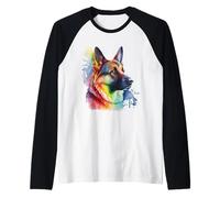 Pastore Tedesco Colorato Pop Art Tie Dye Acquerello Maglia con Maniche Raglan
