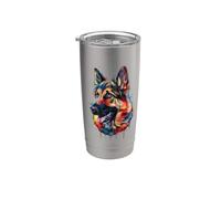 Pastore Tedesco Colorato Splatter Art Acquerello Dipinto Bicchiere termico in acciaio inox doppia parete