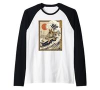 Pastore Tedesco Giapponese Che Pratica Il Surf Kanagawa Wave Maglia con Maniche Raglan