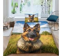 Pastore tedesco Microfibra Morbida Copripiumino 2 Pezzi,3D Motivo Stampa del cane Copripiumino,Copripiumino E Federe,con Chiusura A Cerniera E Federe Cuscino Per Adulti E Ragazzi Single（135x200cm）