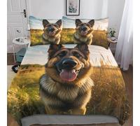 Pastore tedesco Microfibra Morbida Copripiumino 3 Pezzi,3D Motivo Stampa del cane Copripiumino,Copripiumino E Federe,con Chiusura A Cerniera E Federe Cuscino Per Adulti E Ragazzi King（220x240cm）