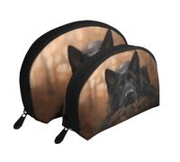 Pastore tedesco nero Bokeh autunnale tedesco, Borsa per trucco a conchiglia Portamonete da donna Borsa da toilette piccola Borsa per cosmetici 2 pezzi