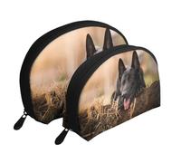 Pastore tedesco nero Prato Bokeh tedesco, Borsa per trucco a conchiglia Portamonete da donna Borsa da toilette piccola Borsa per cosmetici 2 pezzi