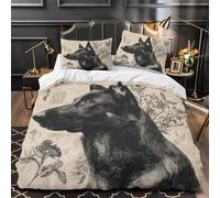 Pastore tedesco Set Di Copripiumino Set di biancheria da letto microfibra morbida stampa di 3D incluso federe con cerniera Illustrazione d'epoca copripiumino for ragazzi e adulti Single（135x200cm）