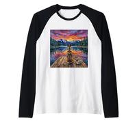 Pastore Tedesco su Un molo al Tramonto Opera d'Arte Maglia con Maniche Raglan