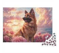 Pastore tedesco tramonto Puzzles 1000 Pezzi In Cartone Pressato,Un Classico Puzzle A Pezzi Per Enigma Ultra Difficile,Ideale Per Hobby Invernale,Il Miglior Regalo Per Gli Amanti Dei Puzzle 70x50cm/1