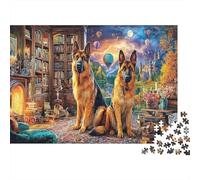 Pastori Tedeschi nella Biblioteca Carta Due Pastori Tedeschi nella biblioteca magica Set puzzle regalo di Natale segreto stimolante mentale 52x38cm/1000 pezzi
