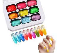 Pat Gel - 9 Colors Gradient UV/LED Curing Nail Gel Palette High Saturation Solid Set For Design Home Salon DIY Beginners And Technicians Practice