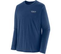 Patagonia - Maglietta tecnica e traspirante a maniche lunghe per l'escursionismo - M's L/S Cap Cool Merino Blend Grphc Shirt Hrtg Header Clement Blue per Uomo in Poliestere Riciclato - Taglia S