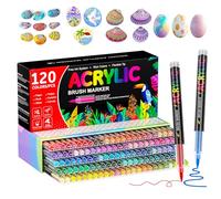 Patamiyar 120 Colori/Pcs Pennarelli Acrilici, Pennarelli Acrilici Brush Pen, Pennarelli a Base d'Acqua con Punta a Pennello da 1-5 mm per Pittura su Roccia, Vetro, Ceramica, Carta, Legno e DIY