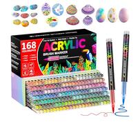 Patamiyar 168 Colori Pennarelli Acrilici, Pennarelli Acrilici Brush Pen, Pennarelli a Base d'Acqua con Punta a Pennello da 1-5 mm per Pittura su Roccia, Vetro, Ceramica, Carta, Legno e DIY Materiali