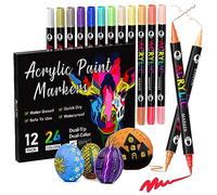 Patamiyar Pennarelli Acrilici Indelebili per Pietre, 24 Colori/12 Pcs Pennarelli a Vernice Acrilica, Matite Acriliche per Pietre, PennarelliVernice Acrilico per Legno Vetro Tela Carta Ceramica DIY