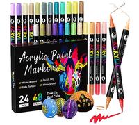 Patamiyar Pennarelli Acrilici Indelebili per Pietre, 48 Colori/24 Pcs Pennarelli a Vernice Acrilica, Matite Acriliche per Pietre, PennarelliVernice Acrilico per Legno Vetro Tela Carta Ceramica DIY