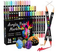 Patamiyar Pennarelli Acrilici Indelebili per Pietre, 72 Colori/36 Pcs Pennarelli a Vernice Acrilica, Matite Acriliche per Pietre, PennarelliVernice Acrilico per Legno Vetro Tela Carta Ceramica DIY