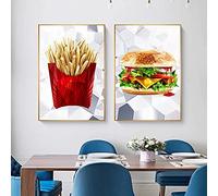 Patatine fritte e hamburger Poster e stampe Wall Art Canvas Painting Picture for Restaurant Kitchen Fast Food Shop Decor 50x75cm (20x30in) x2 Senza cornice