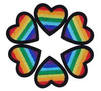 Patch a Cuore Arcobaleno, 6 Pezzi di Toppa a Forma di Cuore Arcobaleno Fai-da-Te in Cotone per la Riparazione di Abiti da Ricamo(Bordo Nero)