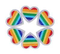Patch a Cuore Arcobaleno, 6 Pezzi di Toppa a Forma di Cuore Arcobaleno Fai-da-Te in Cotone per la Riparazione di Abiti da Ricamo(Bordo Bianco)
