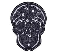 Patch biker “Grande Skull” - toppa teschio ricamata 29×21 cm bianco/nero - patch termoadesiva o da cucire per giacche moto, gilet e abbigliamento custom - design premium resistente | Fai da te