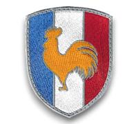 Patch Blason Coq de France Amalric - Toppa COQ blu balnc rosso ricamata in Francia, dimensioni 8 x 6,4 cm, supporto da cucire in omaggio - qualità militare