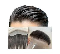 Patch Capelli Uomo HD Invisible Lace Front Hairline 4cmx18cm Uomo Toupee PU Back 1B# Capelli Umani Misti 20% Grigi Posticci Parrucche per uomo