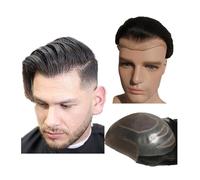 Patch Capelli Uomo Parrucchino for capelli umani al 100% for protesi for da uomo, parte anteriore in pizzo svizzero con sistema di sostituzione dei in PU intorno Parrucche per uomo(Off black)