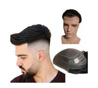 Patch Capelli Uomo Parrucchino for capelli umani al 100% for protesi for da uomo, parte anteriore in pizzo svizzero con sistema di sostituzione dei in PU intorno Parrucche per uomo(Jet black)