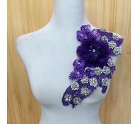 Patch da ricamo 3D, applique da ricamo, nastro in pizzo, applique in tessuto floreale 3D, toppa da cucito per collo da sposa per abito da sposa, decorazione fai da te. (Purple)