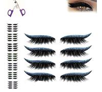 Patch for ciglia Lazy Eye Shadow, 4 paia di adesivi for eyeliner e ciglia finte 2 in 1, adesivi for il trucco delle ciglia naturali e impermeabili, effetto trucco naturale(Blue)