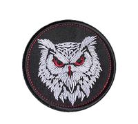 Patch Gufo Ricamata Termoadesiva 9 cm - Toppa Owl Gotico Biker per Giacca, Zaino, Jeans - Ricamo Premium Nero/Bianco con Dettagli Rossi per decorare abbigliamento da moto e fai da te