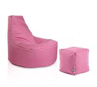 PATCH HOME Poltrona gamer con cubo Bean Bag Set Ø 75 cm, altezza seduta 30 cm, altezza 80 cm + cubo 35 x 35 cm, rosa antico