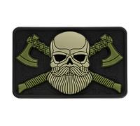 M-Tac Morale Patch Barba Skull Tattico Toppa 3D PVC con Ganci a Strappo, Nero/Verde Oliva