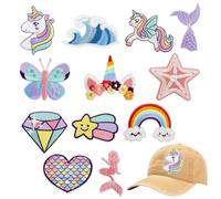 Patch ricamate termoadesive Sirena e Unicorno 12 Pezzi Patch Cartone Animato in Tessuto a Tema Sottomarino, Patch da Stirare, per Abbigliamento, Giacche, Magliette, Jeans, Zaini e Cappelli