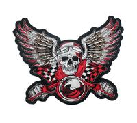 Patch Skull Winged Biker Colorful Textile Iron-on Motorcycle Clothing Red Big