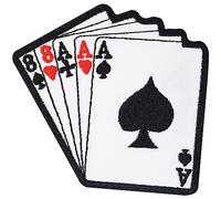 Patch Toppa da motociclista con carte da poker - Full House Biker, cucire o applicare con ferro da stiro, per tutti i tessuti e in pelle, L 85 x 80 mm