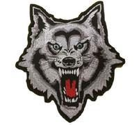 Patch toppa grande animale lupo grigio ricamata termoadesiva nuova 18x20 cm
