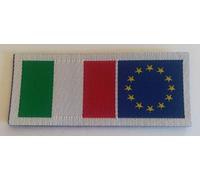 Patch-Toppa Microricamata in HD/Jacquard (Alta Definizione) Bandiera Rettangolare Italia-Europa Termoadesiva, Micro Filo, Dimensioni : H. cm. 2,5 x L. cm.6 - Made in Italy