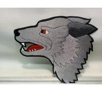PATCH TOPPA RICAMATA-TESTA GRANDE DI LUPO GRIGIO WOLF HEAD REALISTICA 23,5x20CM