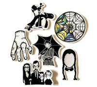 Patch toppa termoadesiva ricamata famiglia Addams mercoledì mano cosa ragazza trecce nere da stirare o cucire (Set completo)