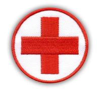 Patchion Toppa medica medica rotonda con croce rossa ricamata, termoadesiva e da cucire, misura 5 cm