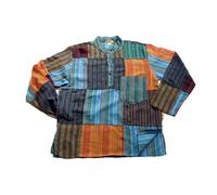 Patchwork Camicia Pullover Maglietta Fischerhemd Casual Hippie Goa Psy Bash