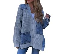 Patchwork Cardigan Sweaters for Women Fall Winter Button Down Vintage Oversized Chunky Cable Knit Cardigans Coat