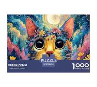Patchwork Feline with Big Eyes 1000 Pezzi Carta Ecologica Puzzle Colorful Floral Cat Sfida Unica Gioco Creativo Puzzle Decorazioni Per La Casa 38x26cm/1000pcs
