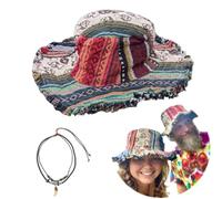 Patchwork Multicolored Mushroom Hemp Hat with Hidden Pocket,Patchwork Mushroom Hats Blend Vintage Fabrics (1PCS)