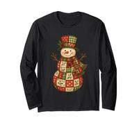 Patchwork Pupazzo di Neve Natale Inverno Retro Holiday Graphic Maglia a Manica