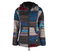 Patchwork Strickjacke in Colorati con Cappuccio - M Patch ZH BlitzMulti per Uomo - Giacca in Lana con Fodera in Pile Prodotta in Nepal con Cappuccio Rimovibile. SHAKALOHA Originale., XL