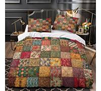 Patchwork trapuntato Set Di Copripiumino Set di biancheria da letto morbida stampa 3D con cerniera con federe per cuscini VintageTextileDesign copripiumino for bambini e ragazze Single（135x200cm）