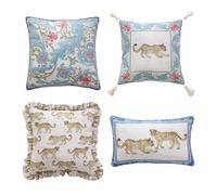patdrea Set di 4 federe per cuscini di design per divano, in lino francese vintage con motivo ghepardo e ciondolo di lusso, federe decorative autunnali per letto, soggiorno e esterni