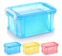 Patelai 3 scatole in plastica per schede flash, 7,6 x 12,7 cm, organizer per biglietti di ricette, scatole colorate per archiviare appunti, indirizzi, ricette (giallo, blu, rosa)