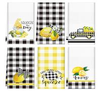 Patelai 6 strofinacci da cucina con limonata estiva giallo nero bufalo plaid fattoria strofinacci assorbenti per la pulizia asciugatura cottura cottura