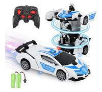 PATEMZON Polizia Macchina Telecomandata Transform Giocattoli, Macchina Polizia Telecomandata Rotazione 360° con Batteria Ricaricabile, 2.4GHz Polizia RC Auto Giocattolo per Bambini 3-9 anni, Blu